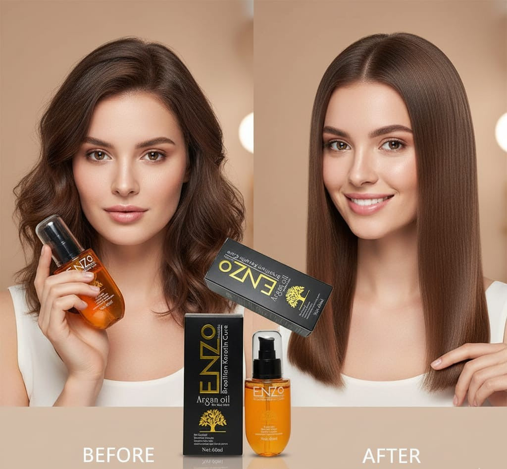 “Enzo Argan Oil | Brazilian Keratin Cure for Smooth & Shiny Hair”