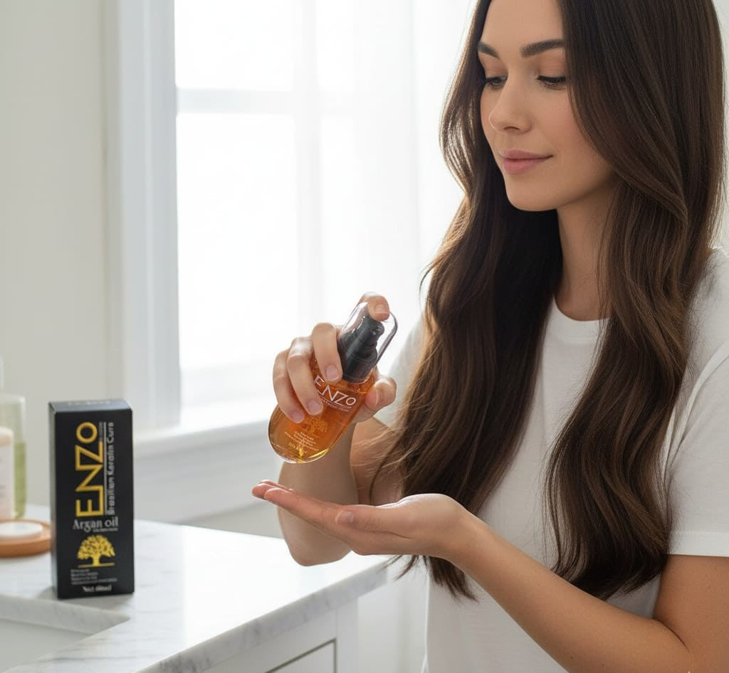 “Enzo Argan Oil | Brazilian Keratin Cure for Smooth & Shiny Hair”